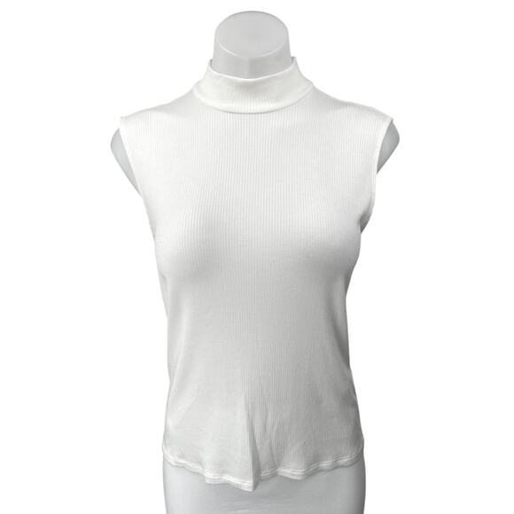 Banana Republic Women's White Rib Knit Sleeveless Mock Neck Pullover Tank Top S - Picture 1 of 4